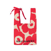 【SALE】マリメッコ KNITTED MINI TOTE UNIKKO 関税送料込み Marimekko Unikko Red / Tan Mini Knitted Tote Bag - Outlet Sale