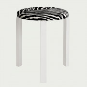 Artek Alvar Aalto - Three Legged Stool 60 - White Lacquered Legs with Zebra Upholstered Seat