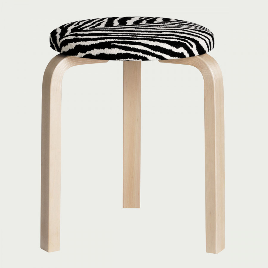 Artek Alvar Aalto  - Three-Legged Stool 60 - Birch Legs with Zebra Seat