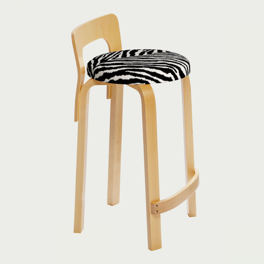 Artek Alvar Aalto Low Back Kitchen / Bar Stool K65 - Birch Legs with Upholstered Seat