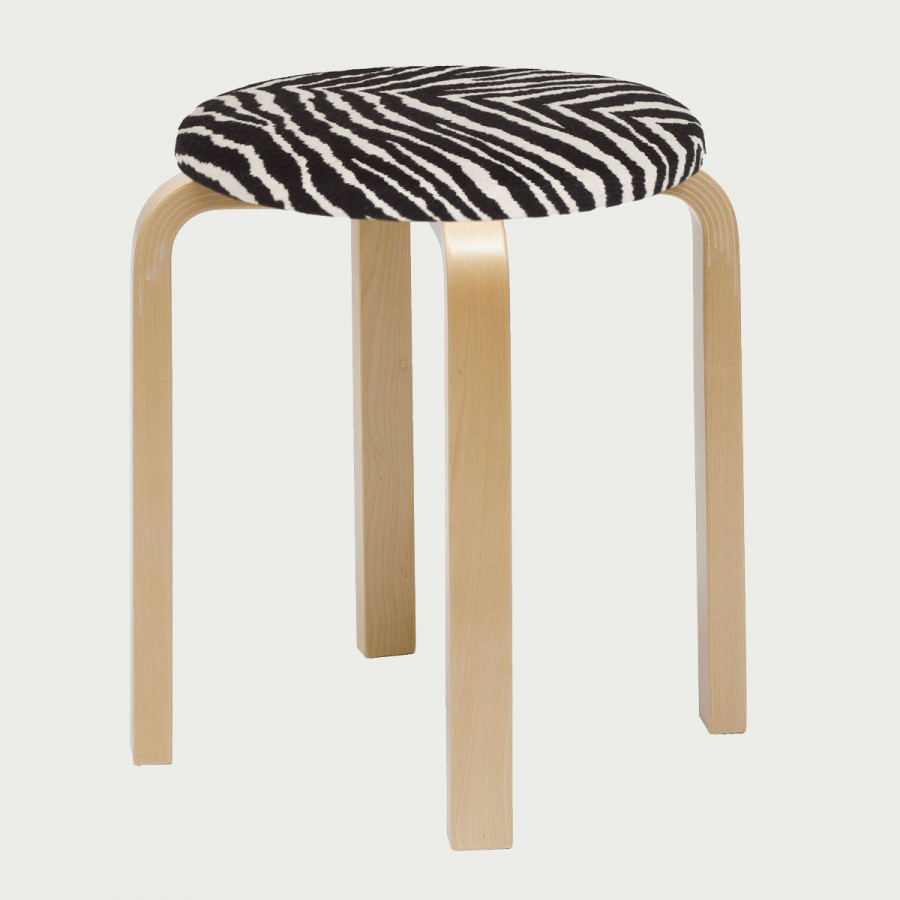 Artek Alvar Aalto - Four Legged Stool E60 - Upholstered Zebra Seat