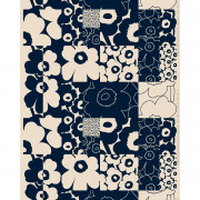 Marimekko Unikko Kollaasi Navy / Off White Cotton-Linen Fabric Repeat - Anniversary Edition