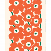 Marimekko Unikko Orange / Off White / Green Cotton Sateen Fabric