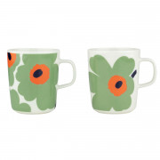 Marimekko Unikko Sage / Orange / Dark Blue Mugs - Set of 2