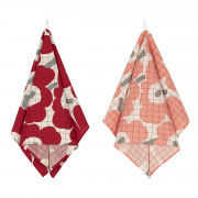 Marimekko Pieni Unikko Dark Cherry / Pink / Grey / Tea Towels - Set of 2