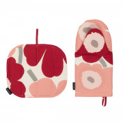 Marimekko Unikko Dark Cherry / Pink / Grey Oven Mitt & Pot Holder Set