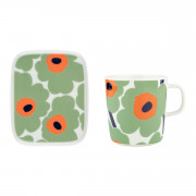 Marimekko Unikko Sage / Orange / Dark Blue Large Mug & Small Plate Set