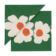 Marimekko Unikko Green / Off White / Orange Lunch Napkins - Anniversary Edition