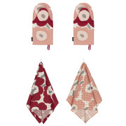 Marimekko Pieni Unikko Dark Cherry / Pink / Grey 4pc Kitchen Textile Set