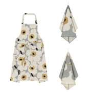 Marimekko Unikko Grey / Beige / Straw Apron & Tea Towel Set - Anniversary Edition