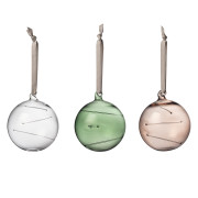 iittala Sun Ball Clear / Green / Linen 3pc Glass Ornaments - 3"