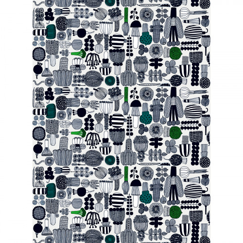 Marimekko Puutarhurin Parhaat Black / Grey / Green Acrylic-Coated Cotton Fabric