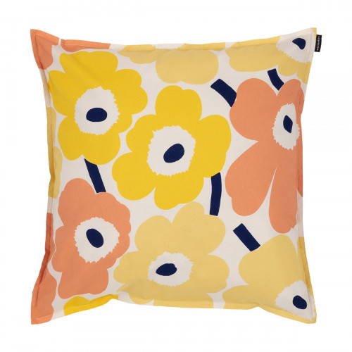 Marimekko Pieni Unikko Peach / Yellow / Navy Throw Pillow