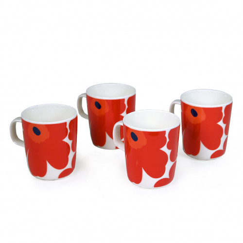 Marimekko Unikko Red Mugs - Set of 4