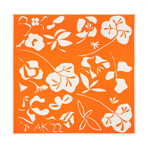Marimekko Jahha Nokturno Orange / White Cotton Silk Scarf