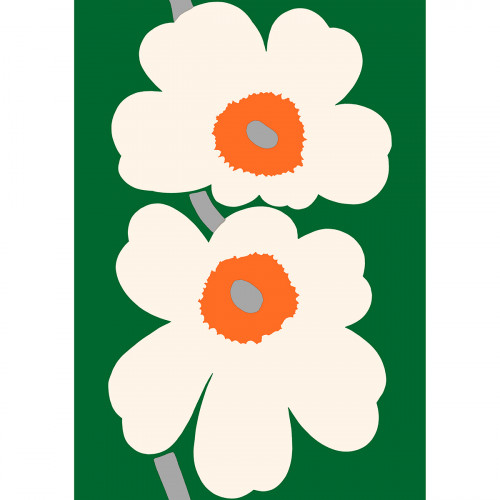 Marimekko Unikko Green / White / Orange Cotton Sateen Fabric Repeat - Anniversary Edition