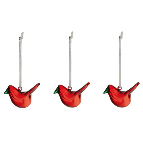 iittala Toikka Red Mini Flycatcher Ornaments - Gift Set of 3