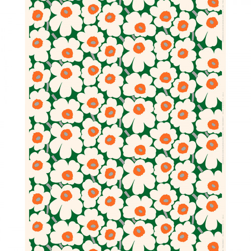 Marimekko Pieni Unikko Off White / Orange / Green Acrylic-Coated Cotton Fabric