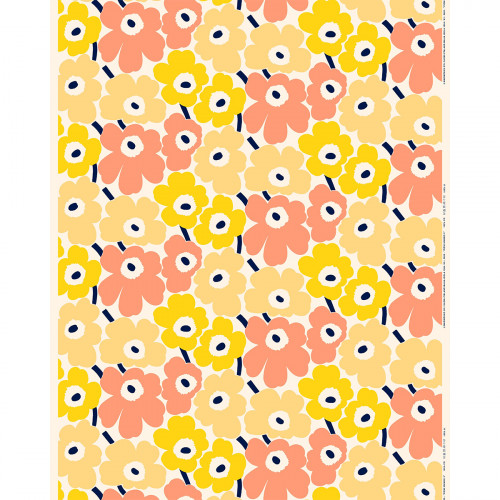Marimekko Pieni Unikko Yellow / Peach / Navy Cotton Fabric