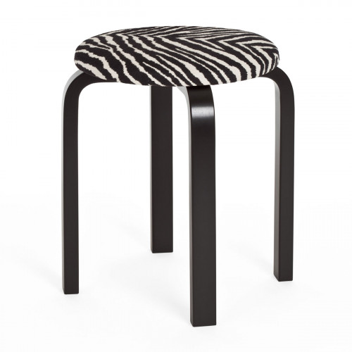 Artek Alvar Aalto Stool E60 - Four Legged Stool - Black Lacquered Legs with Zebra Upholstered Seat