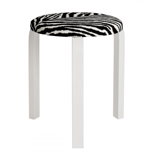 Artek Alvar Aalto Stool 60 - Three Legged Stool - White Lacquered Legs with Zebra Upholstered Seat