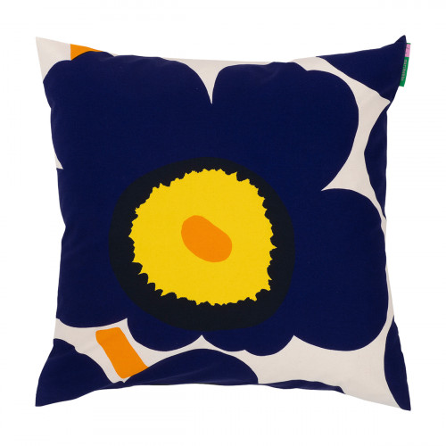 Marimekko Unikko Dark Blue / Yellow / Orange Throw Pillow - Anniversary Edition