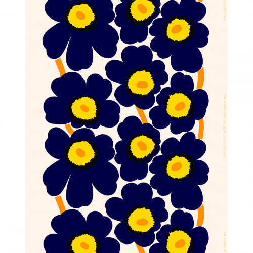 Marimekko Unikko Dark Blue / Yellow / Orange Cotton Fabric - Anniversary Edition