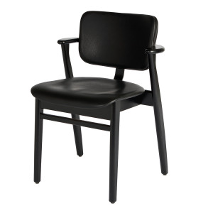 Artek Domus Black Lacquered Leather Upholstered Chair