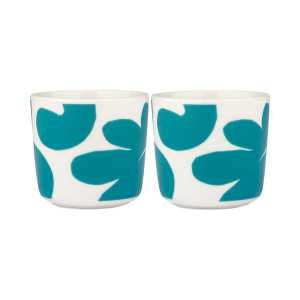Marimekko Leikko White / Turquoise Coffee Cups - Set of 2