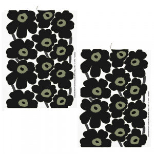 Marimekko Black Unikko Tea Towel - Set of 2