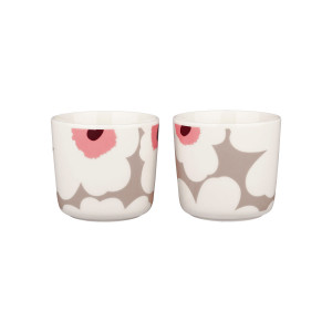 Marimekko Unikko Pink / Brown / Tan Coffee Cups - Set of 2