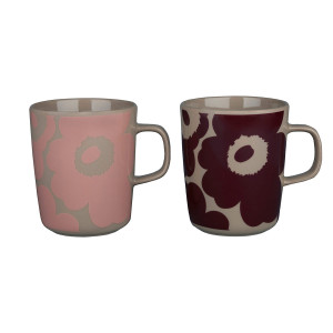 Marimekko Unikko Orange / Red / Blue / White Coffee Mugs - Set of 2