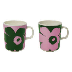 Marimekko Juhla Unikko Pink / Green Mugs - Boxed Set of 2