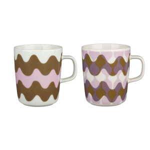 Marimekko Lokki Pergola Pink / Brown / White Mugs - Boxed Set of 2