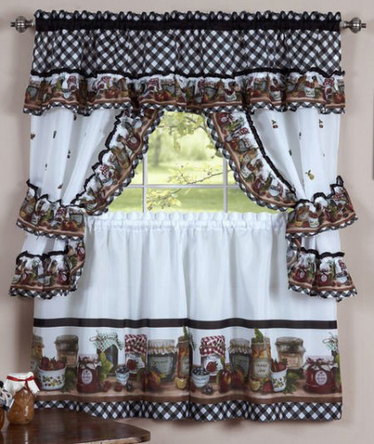 Mason Jars Cottage Set Multi Achim, 36 Inch Black Sheer Curtains