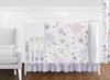 Watercolor Floral Lavender and Grey Collection 11 Piece Bumperless Crib Bedding