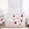 Watercolor Floral Burgundy Wine and Pink Collection 4 Piece Crib Bedding