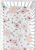 Watercolor Floral Pink and Grey Collection Cotton Crib Sheet - 100% Cotton