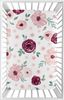 Watercolor Floral Burgundy Wine and Pink Collection Mini Crib Sheet