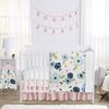 Watercolor Floral Navy Blue and Pink Collection 4 Piece Bumperless Crib Bedding