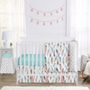 Feather Turquoise and Coral 4 Piece Bumperless Crib Bedding Collection