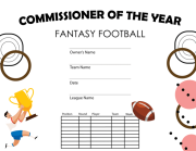 Fantasy Football Commissioner Of The Year Certificate From